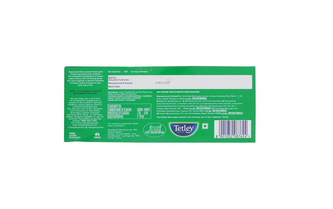 Tetley Green Tea Uplifting Lemon & Honey   Box  100 pcs